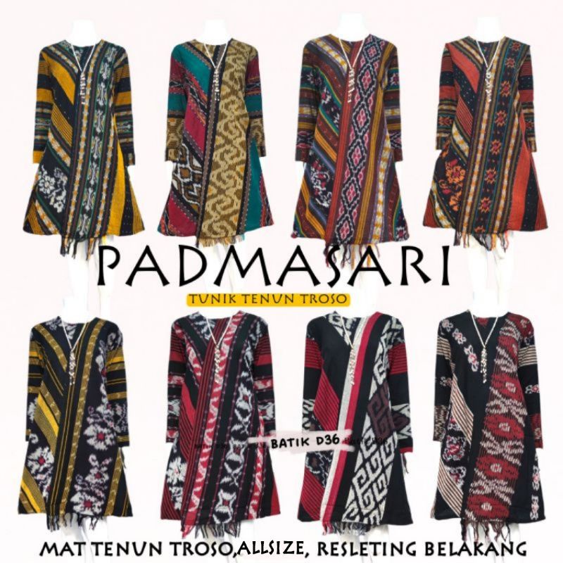 Tunik tenun troso ori Padmasari Dress Kerja kantor kasual motif etnik tradisional Kondangan Formal p