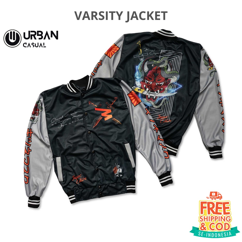 Jaket Varsity Baseball Pria Wanita Motif Japan Terbaru Vintage Kekinian Jaket Motor Touring Outdoor Travelling Original Distro Premium B6