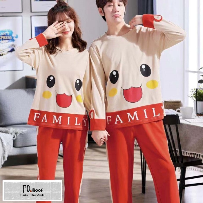 Baju Tidur/Piyama Set Panjang Couple/Pasangan Red Smile Lucu Murah