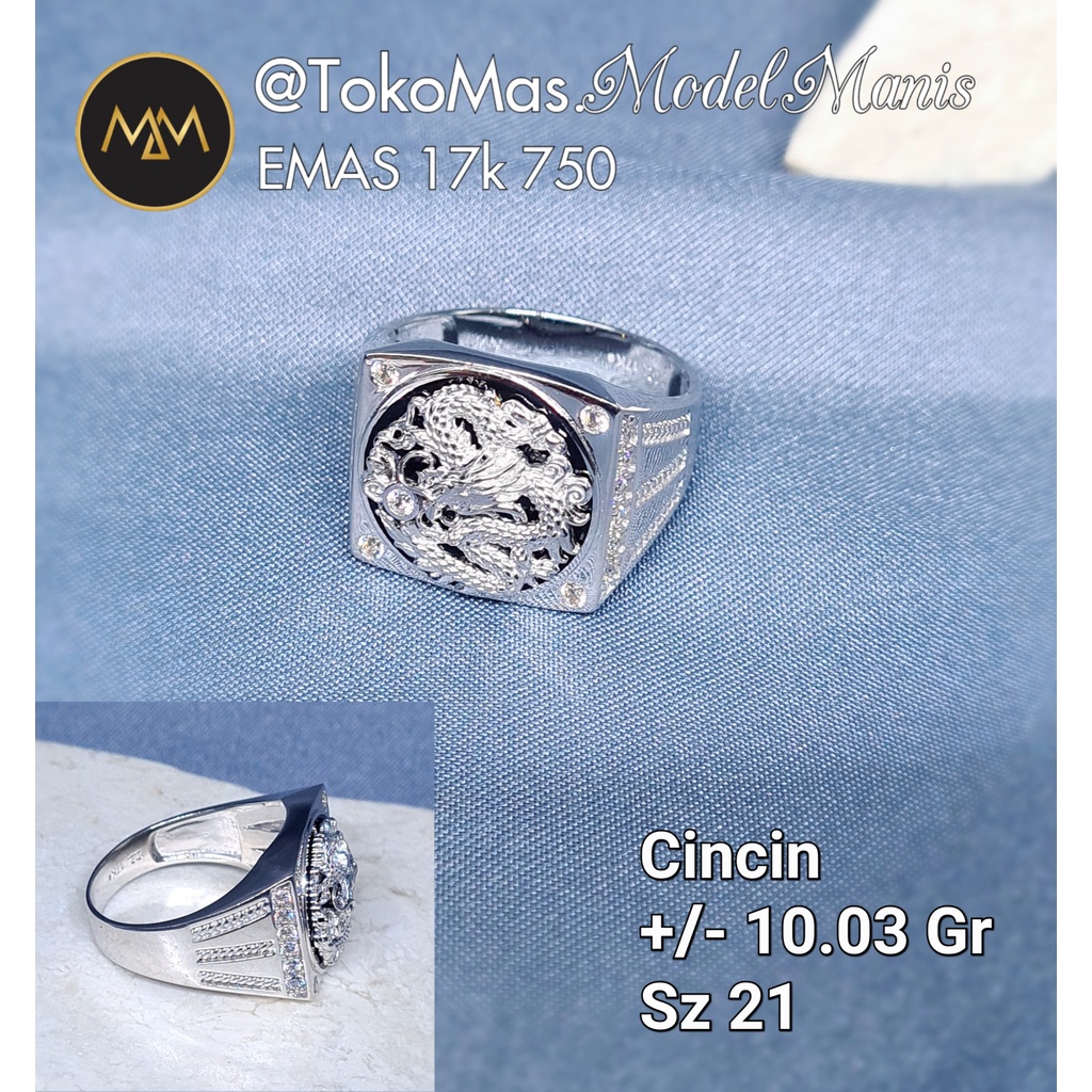 Cincin Dragon Naga fashion pria emas putih 750 kadar 17k