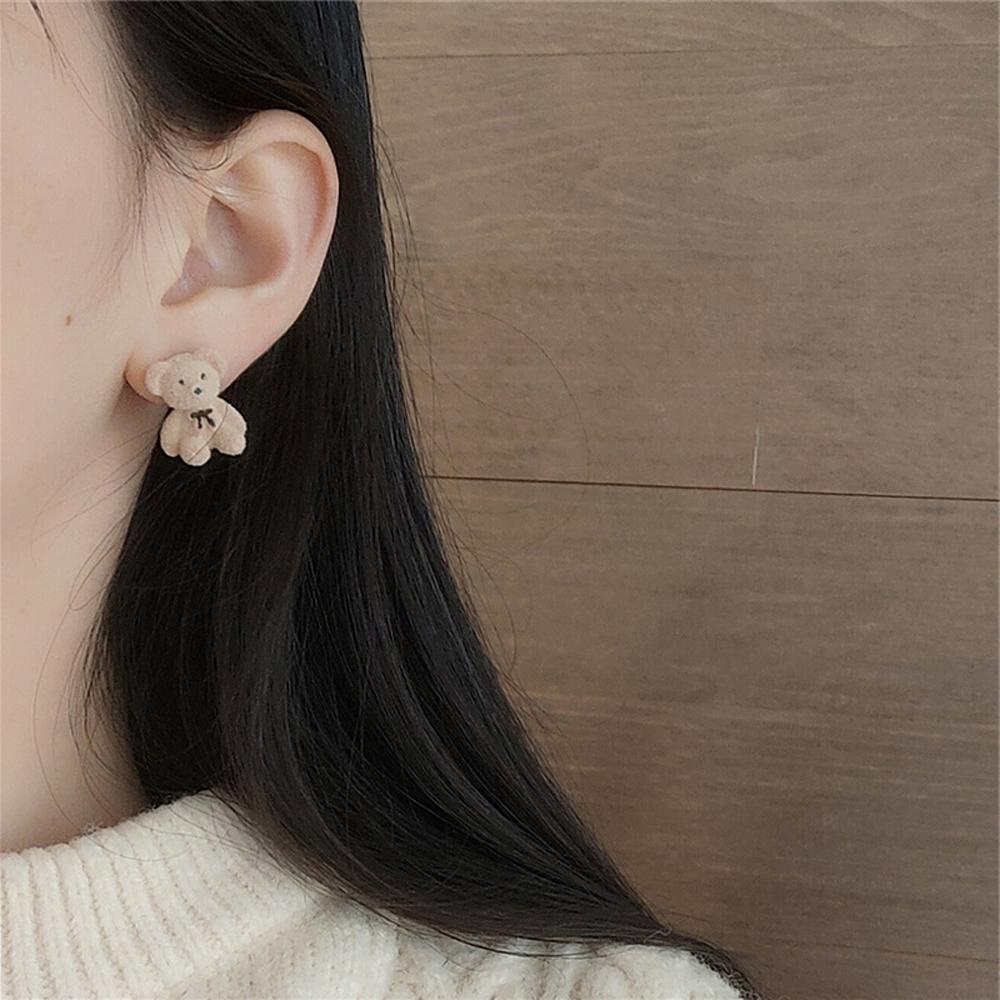 Needway Bear Stud Earrings Manis Trendi Potong Gadis Busur