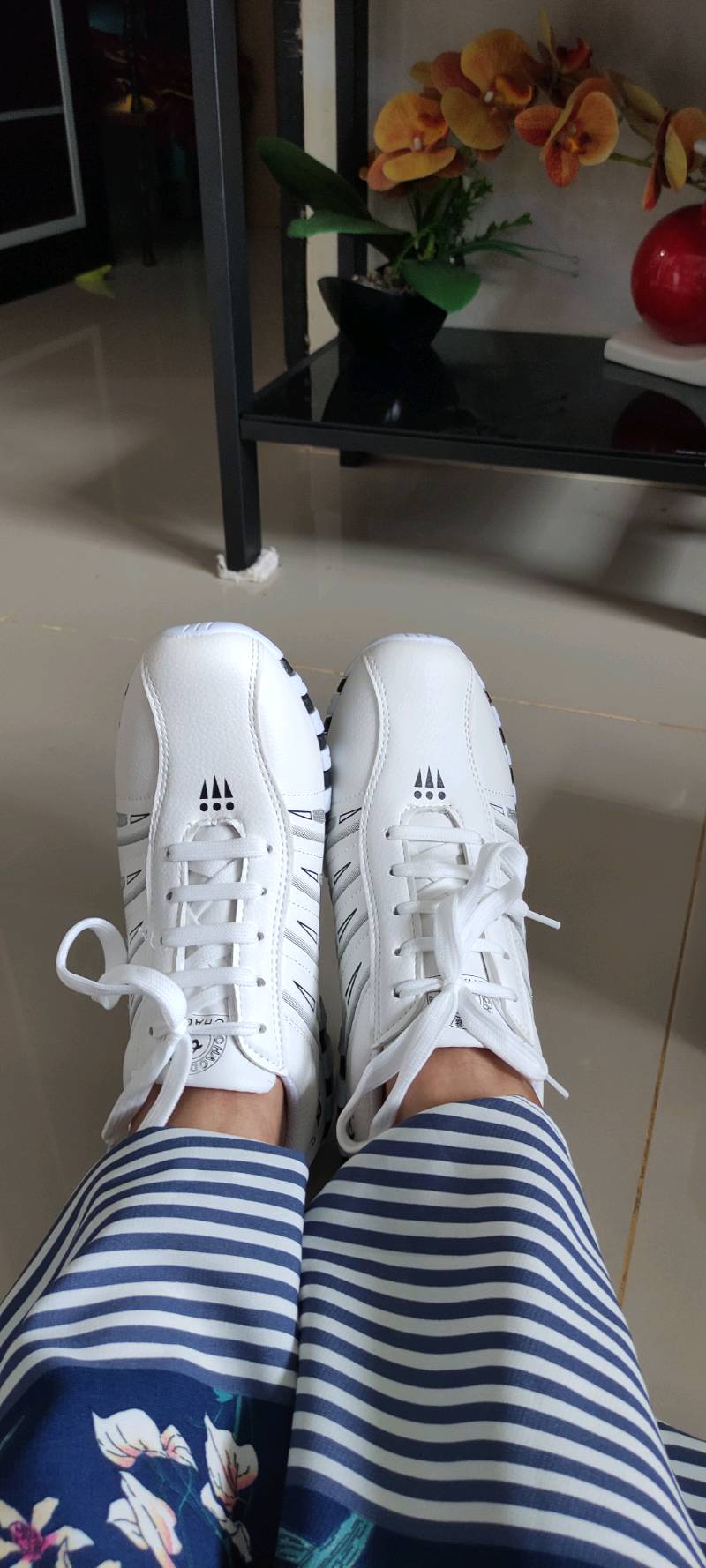 Kano Style Fashion Wanita Pu Striped Leather Casual Lace-up Sneakers