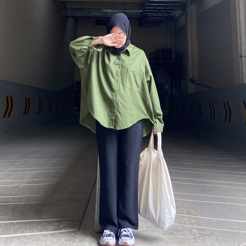 Olivia Kemeja Linen Oversize Shirt Kemeja Wanita