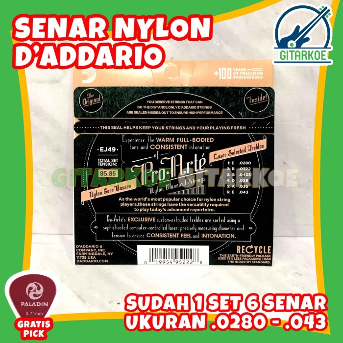 Senar Gitar Nylon Daddario Nilon Klasik Classic Akustik 1 Set EJ49