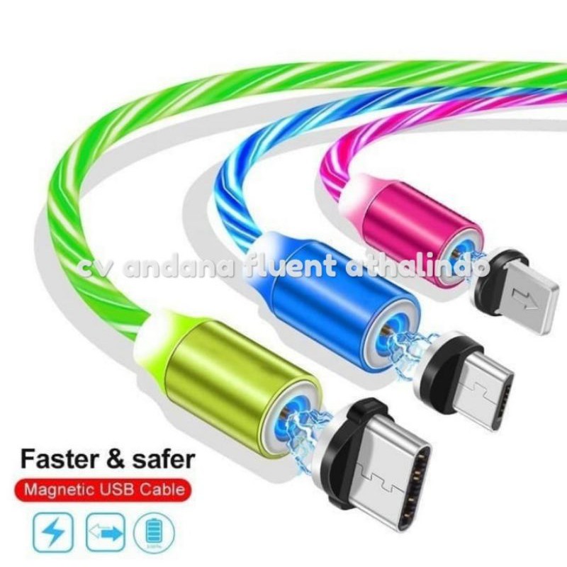 kabel magnet glow 3 in 1 semua hp kabel cas magnetic nyala led