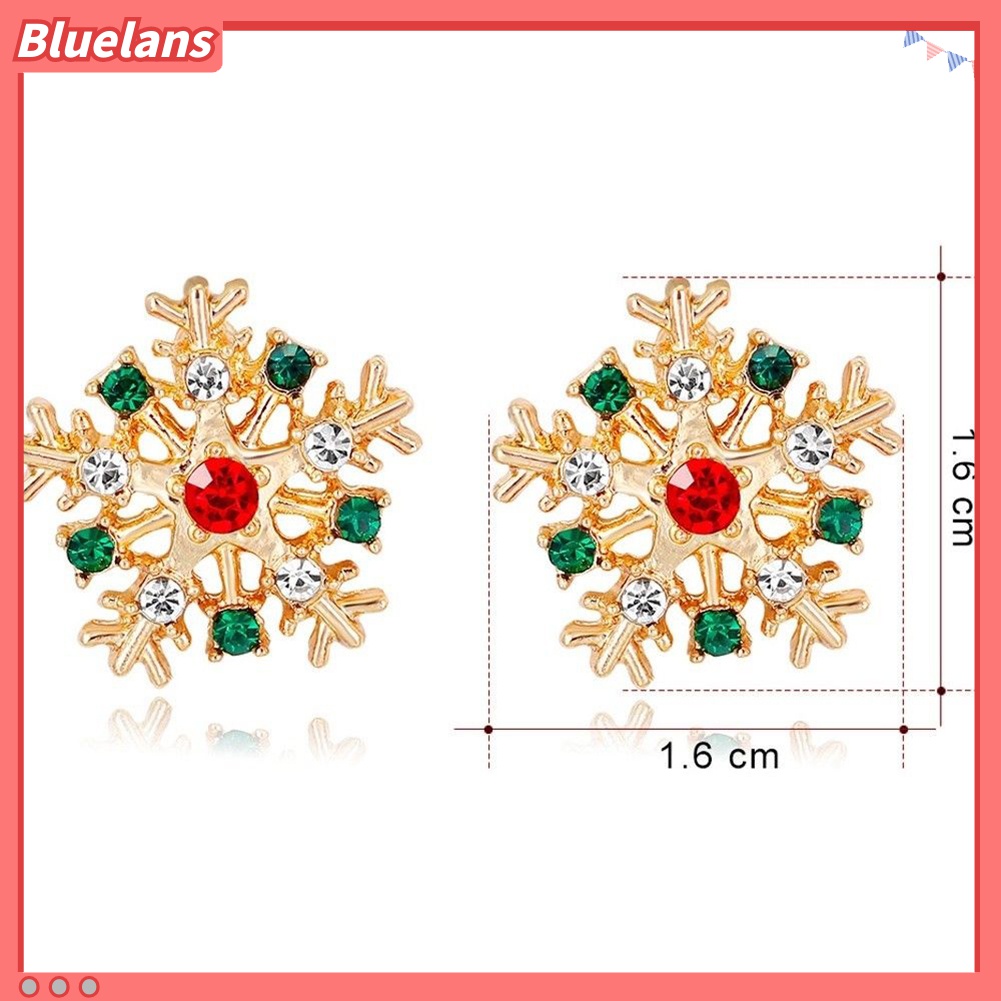 Anting Stud Desain Snowflake Natal Aksen Berlian Imitasi Untuk Wanita