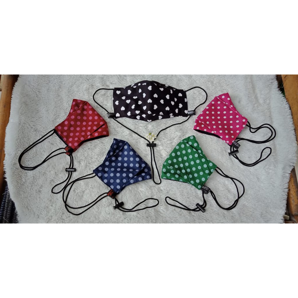 Masker Kain Polkadot/Lebah/Love 3D / 2ply Tali stopper