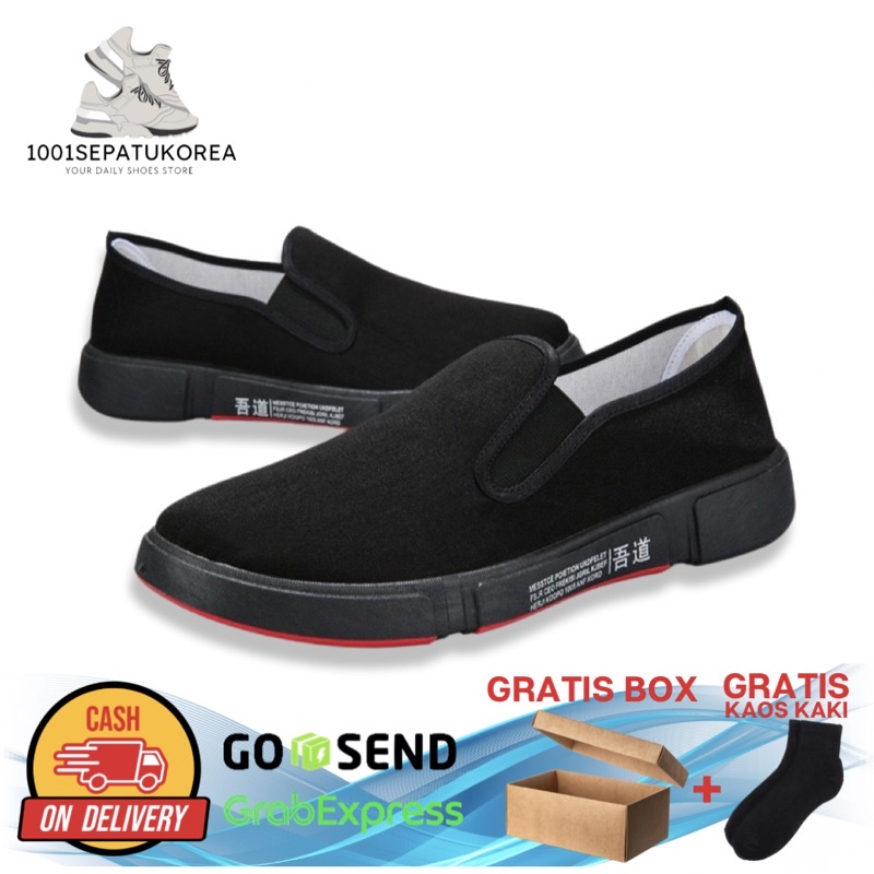 1001 IMPORT SEPATU SLIP ON PRIA SPORT SIMPLE FREE BOX DAN KAOS KAKI !!! - 2 WARNA