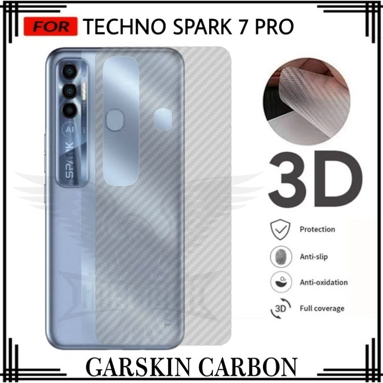 PROMO GARSKIN TECHNO SPARK 7 PRO ANTI GORES BELAKANG HANDPHONE CARBON ANTI LENGKET BEKAS LEM
