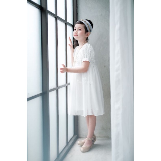 Saoirse's Endelyn White Dress - baju brukat putih anak perempuan