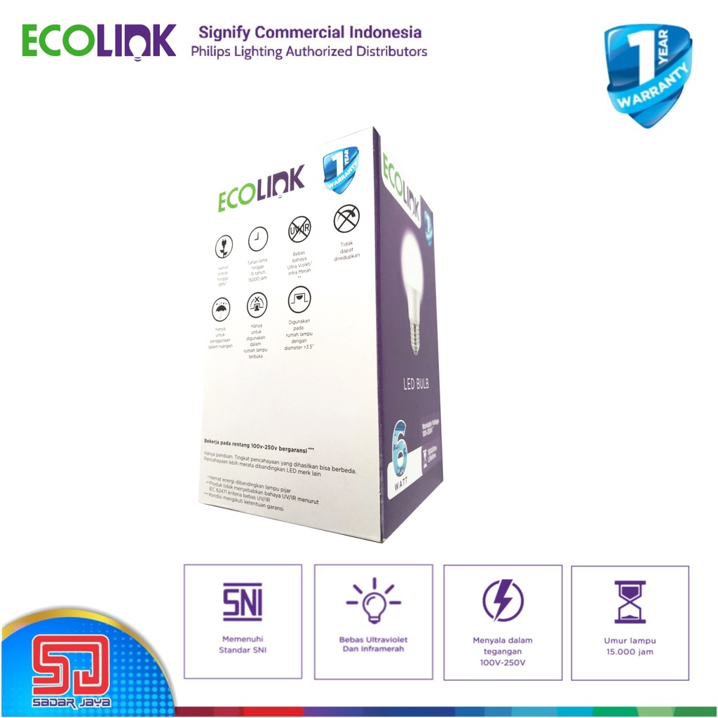 ECOLINK Lampu 6W LED 6Watt Bulb Bohlam 6 Watt - 6500K Cool White Putih