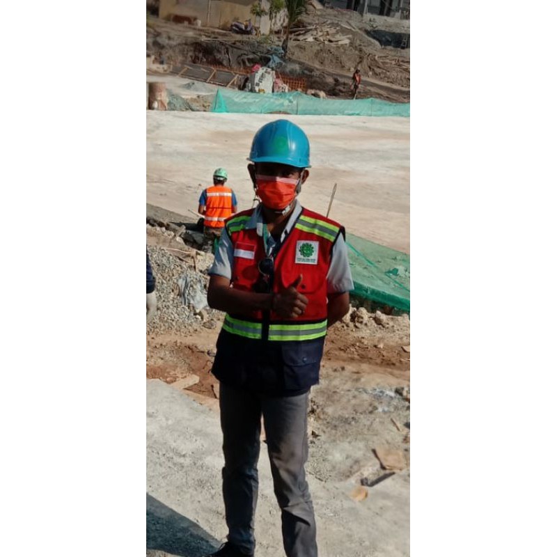 ROMPI SAFETY MERAH HSE BAHAN DRILL RESLETING FREE LOGO K3 BENDERA MERAH KOMBINASI DONGKER