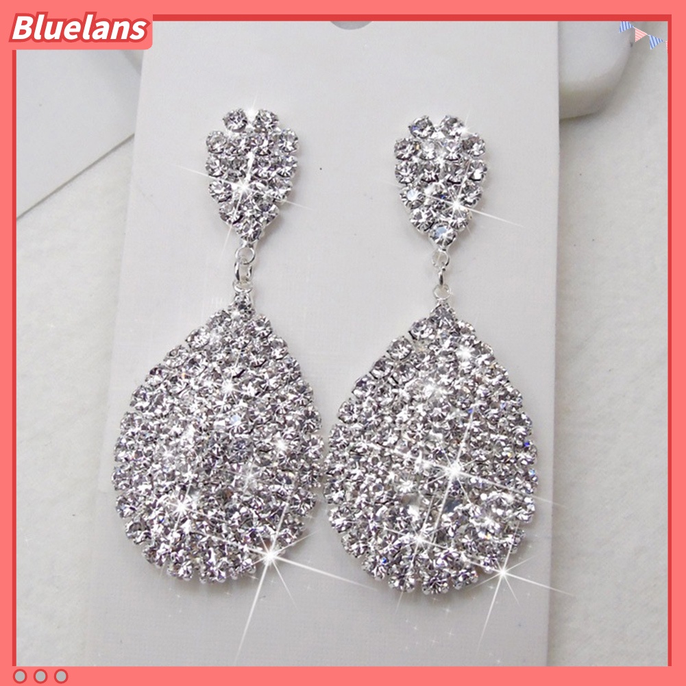 Bluelans Women Fashion Rhinestone Waterdrop Dangle Stud Earrings Wedding Party Jewelry