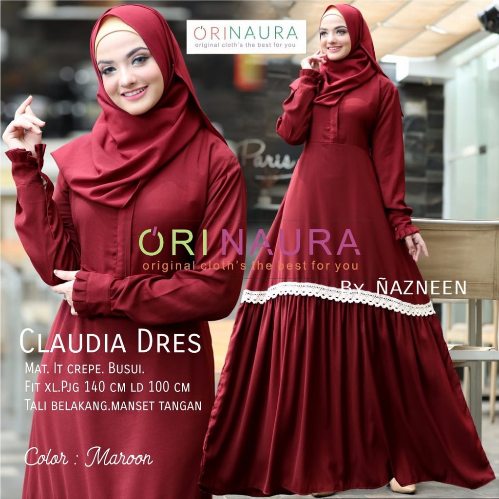 BK  CLAUDIA DRES gamis longdres maxidres gamis pesta polos original ORI NAURA