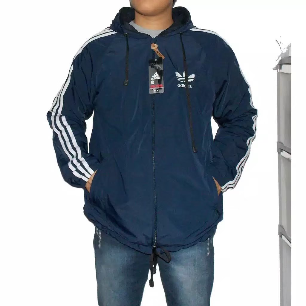 BISA COD Jaket Pria Parasut Adidas Windbreaker Army List Teks Bordir - Jaket Parasut Adidas Jumbo - Jaket Sport