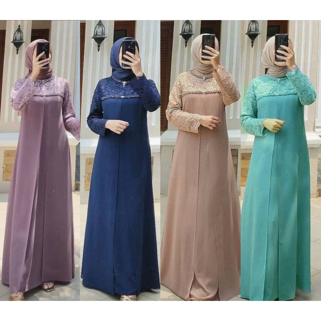 Gamis Wanita Velvet Kombi Brukat Mix Mutiara Soraya Maxi - Fashion Muslim Wanita Pesta Gaun Maxi Kon