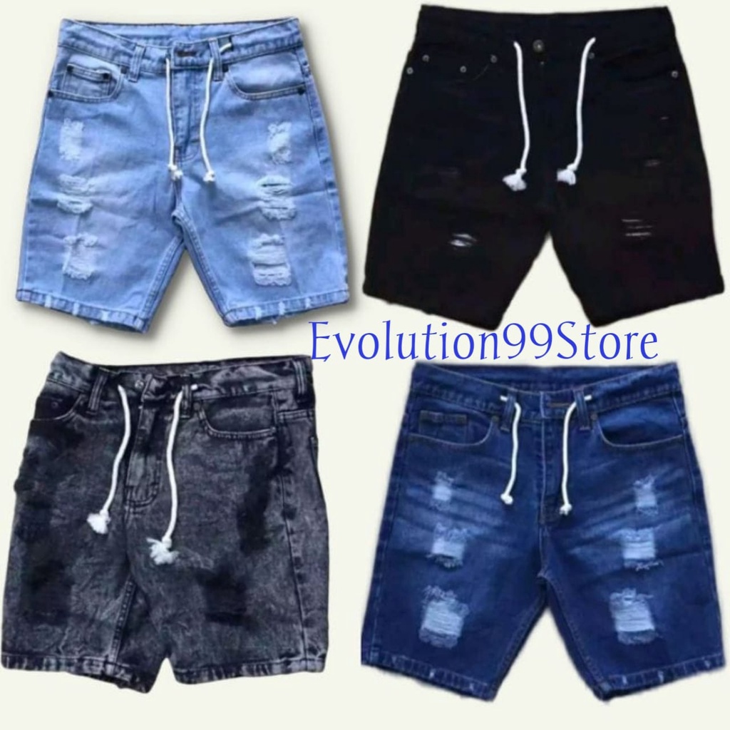 [Bisa COD]Celana Jeans Pendek Sobek Pria Wisker Jeans Pendek Ripped Robek Pria Premium Distro New