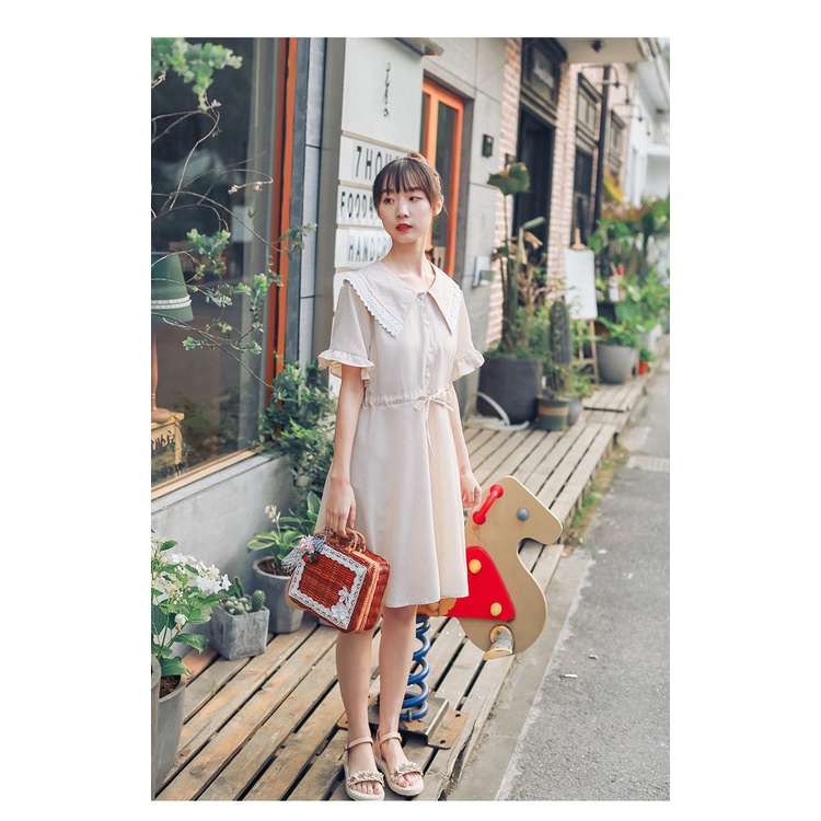 MR-115 dress wanita renda kotak-kotak simple summer high quality import korea jepang