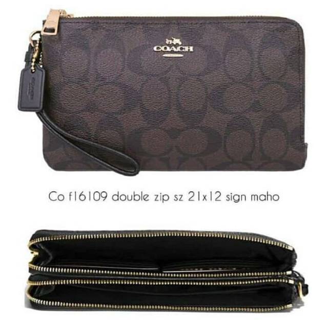 CLUTCH COACH WRISLET DOUBLE ZIP SIGN MAHO LARGE - DOMPET COACH ORIGINAL