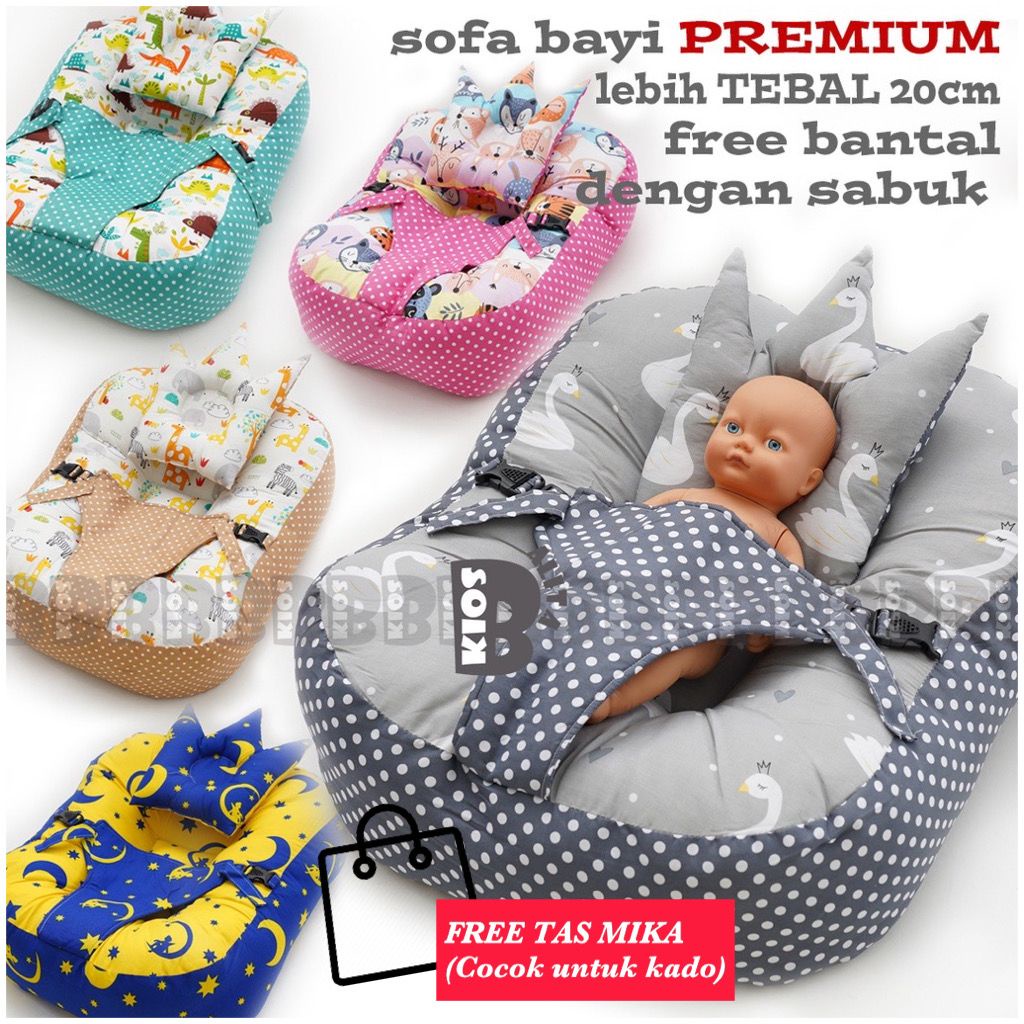 FREE TAS MIKA!! PREMIUM KASUR BAYI MULTIFUNGSI SOFA BAYI DENGAN GESPER SAFETY BELT PREMIUM TEBAL FREE BANTAL PEYANG CROWN