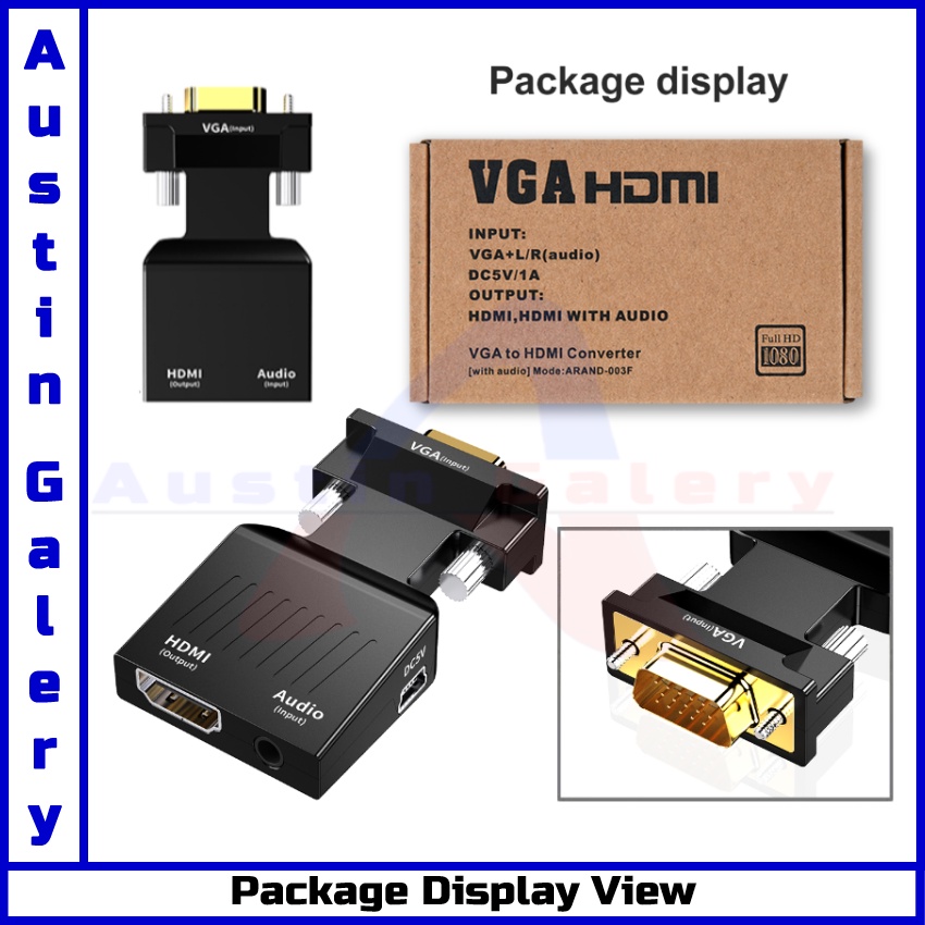 Converter VGA TO HDMI With Port Audio 3.5mm HD1080P / VGA Input TO HDMI Output With Audio Input Untuk PC Laptop HDTV Proyektor