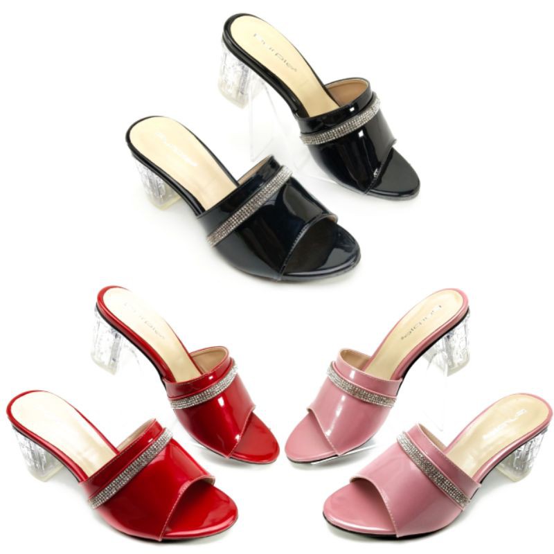 SANDAL WANITA HEELS KACA PURPLE 051