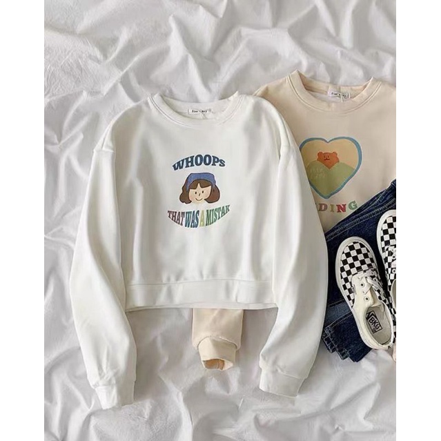 Sweater Wanita Crop | WHOOPS Sweater Croope | Sweatshirt Pakaian Wanita Style Korean
