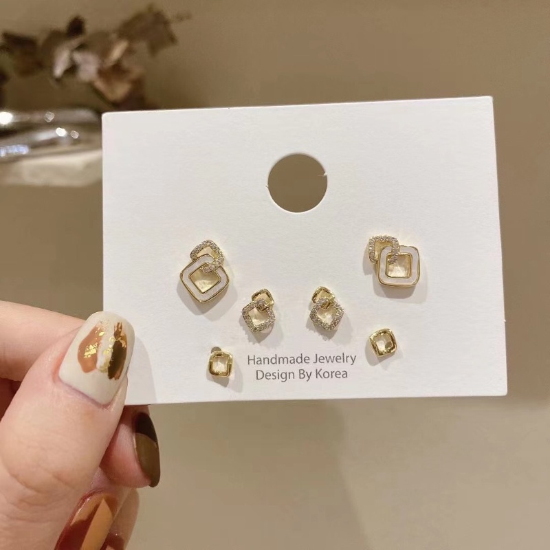 6 Pcs / Set Anting Mosaik Digital Bentuk Persegi Geometris Gaya Korea