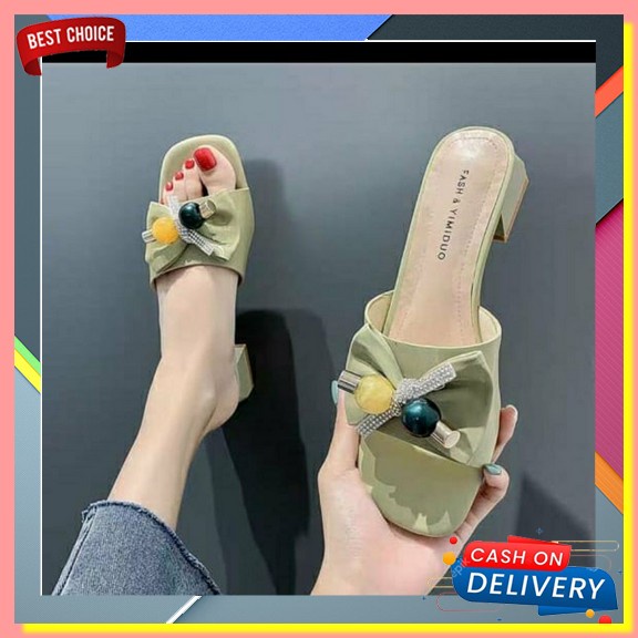 Sepatu Hak Tahu Heels Sepatu Mules Haihil Kerja Kekinian Wanita Pesta Kondangan Emory 5Cm Kode Mh001