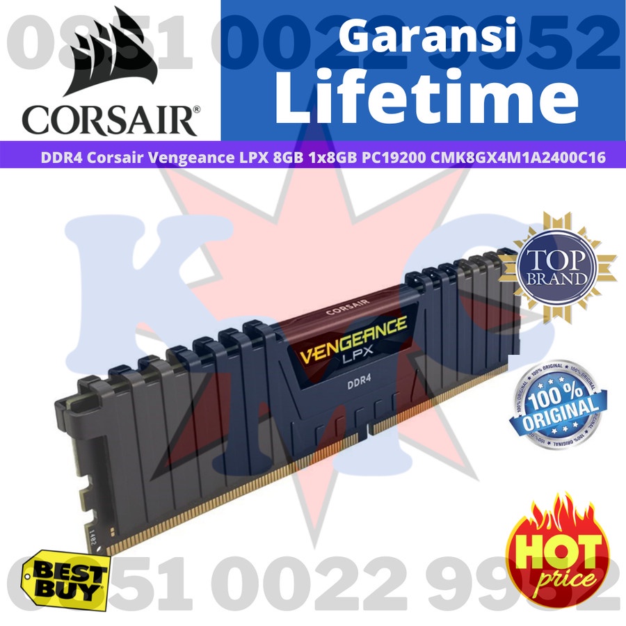 RAM CORSAIR VENGEANCE LPX DDR4 8GB (1x 8GB) PC 19200 CMK8GX4M1A2400C16 - 2400MHz