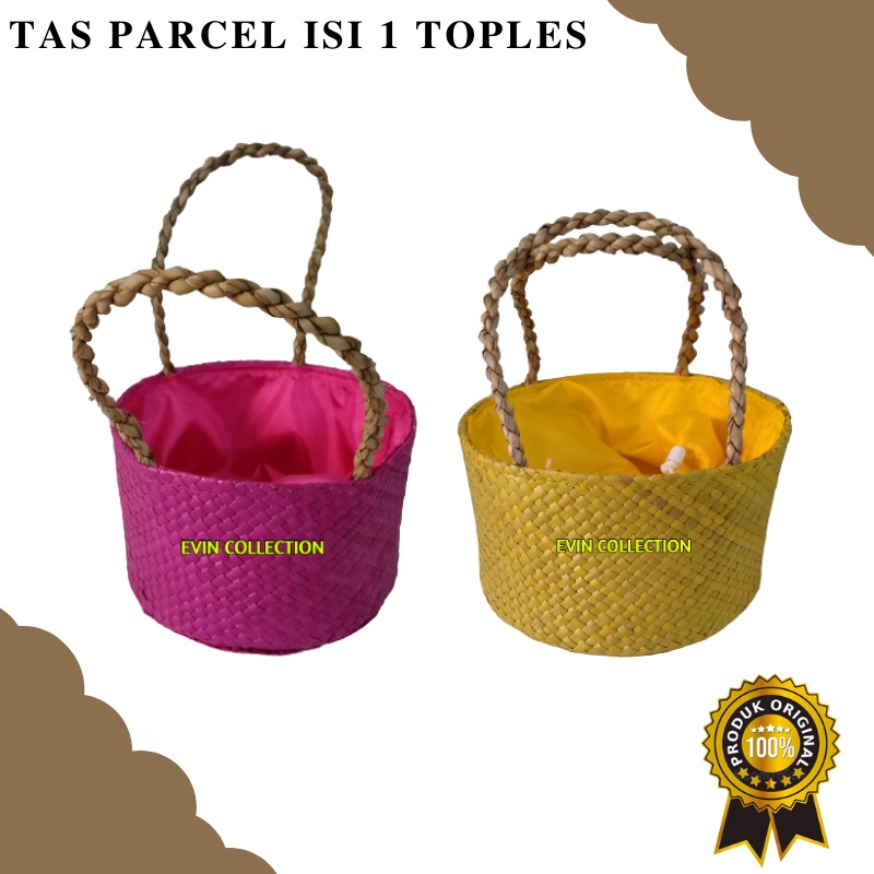 Tas Hampers Anyaman Pandan Isi 1 Toples Keranjang Parcel Anyaman Lebaran