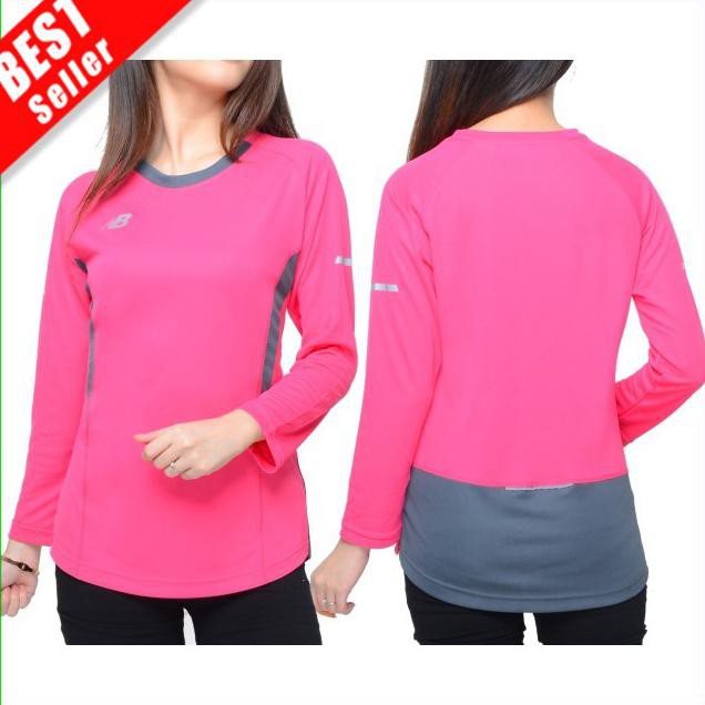 Baju Lengan Panjang OlahRaga Kaos Wanita Hijab Senam Lari Fitness Gym - Magenta NB02, L