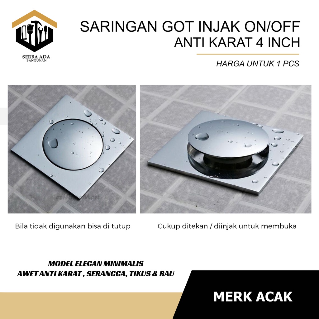 Saringan GOT INJAK 4&quot; ANTI KECOA SERANGGA RAMBUT NYANGKUT stainless steel anti karat tinggal tekan