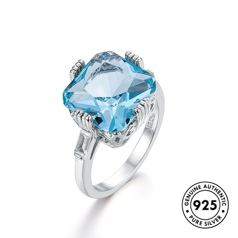 Cincin Sterling Silver 925 Dengan Topaz Biru Navy Untuk Wanita