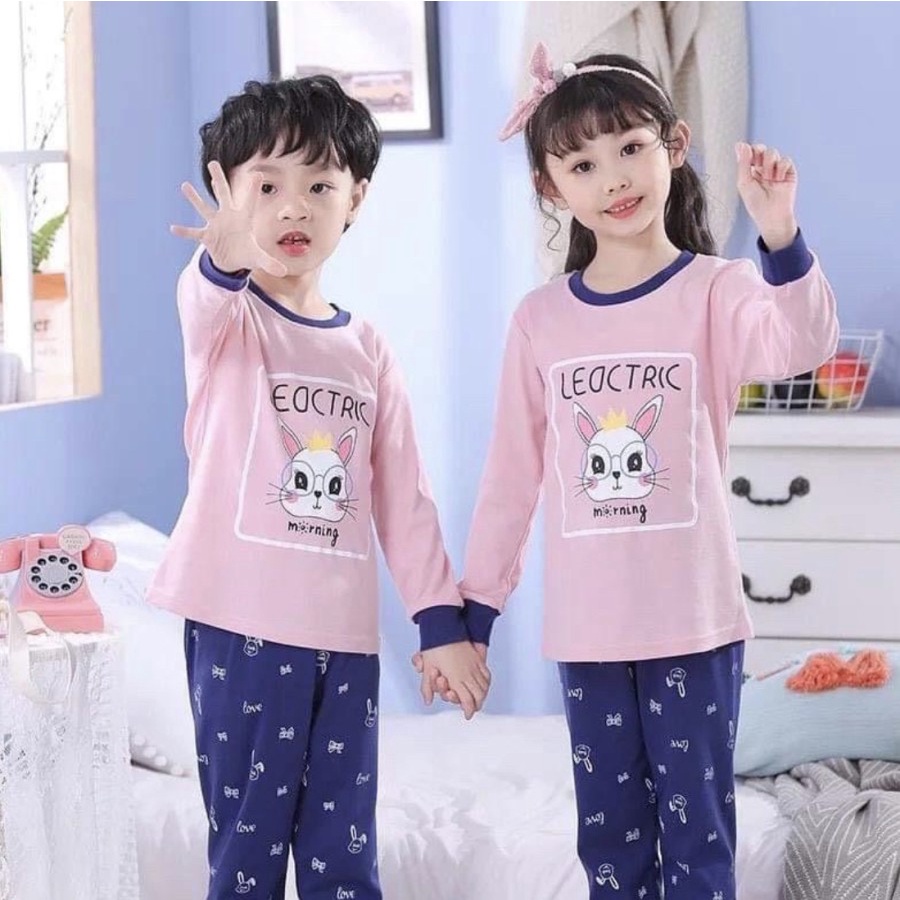 BAJU PIYAMA ANAK IMPORT KAOS KATUN SET CELANA PANJANG AMANAH READY