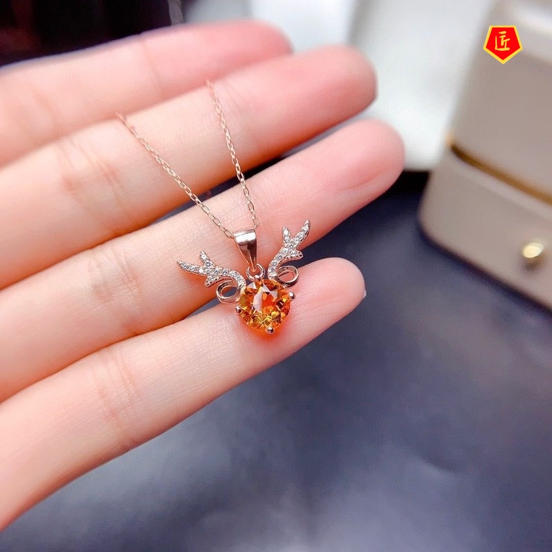 [Ready Stock]Champagne Morganite Antlers Necklace for Women Elegant Fashion