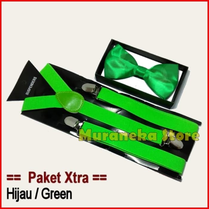 Paket XTRA HIJAU GREEN Dasi Kupu Bretel Suspender Dewasa Bowtie Pria Bridesmaid Pernikahan Wedding