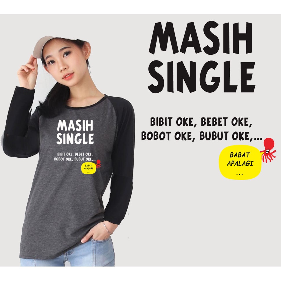 Kaos Raglan Abu Tua Lengan Panjang Gambar Masih Single