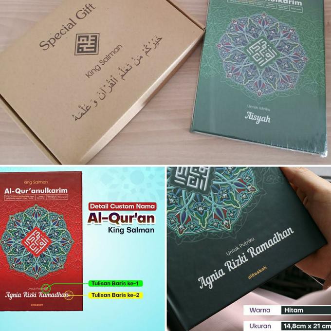 Al-Quran A4 Biru Premium King Salman Custom Nama Sendiri