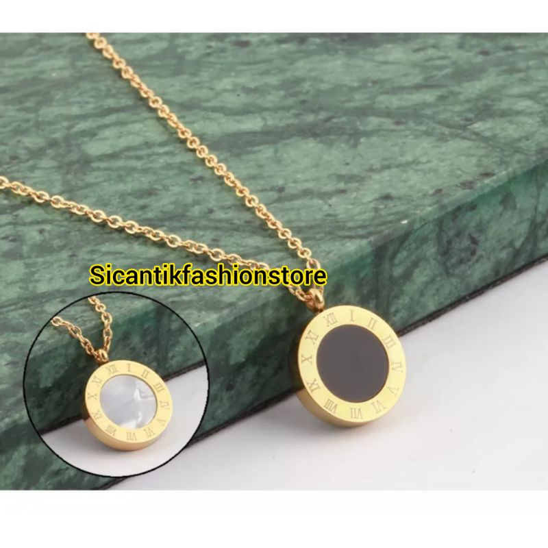 Kalung Titanium Wanita Gold Liontin Bulgari Angka Romawi Bolak balik Terbaru Terlaris Anti Karat Selamanya Kalung Rantai Gold Plus Liontin Bulgari Angka Romawi Bolak balik Fashion Wanita Liontin Gold Liontin Angka Romawi Kalung Titanium Rantai Gold