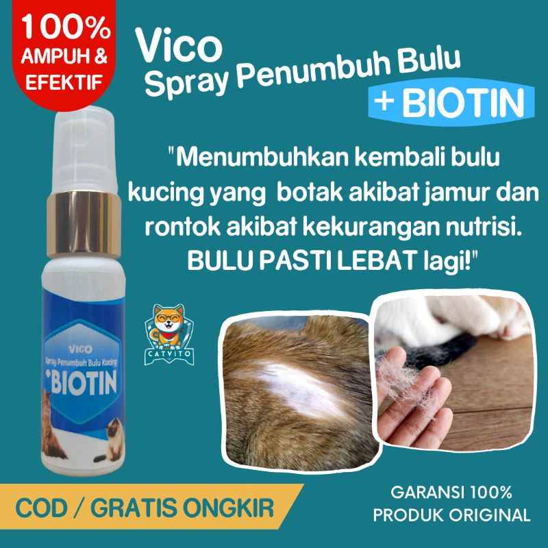 Obat penumbuh bulu kucing Vico BIOTIN Spray vitamin melebatkan bulu kucing tumbuh lebat sehat dan mengatasi bulu rontok akibat jamur dan kekurangan nutrisi bulu anak kucing aman ampuh cepat mudah