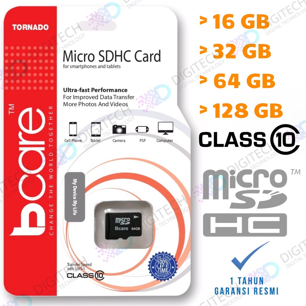 Bcare Memory Card Micro Sd 8/ 16/ 32/ 64/ 128 Gb Class 10 speed 100 Mbps