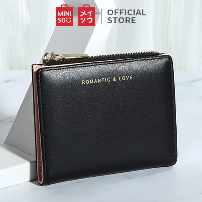 MINISO Dompet Wanita Pendek Kecil Lipat Simple Polos Fashion Elegant - Hitam