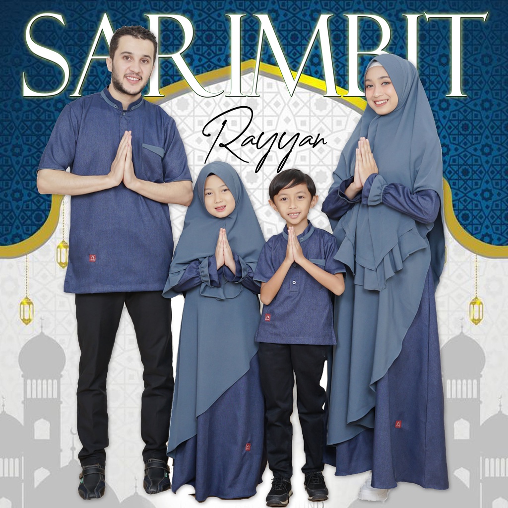 ARRA - Sarimbit Keluarga Muslim Gamis Couple Set Family Series Rayyan Warna Biru Navy Seragam Baju Busana Muslim Keluarga