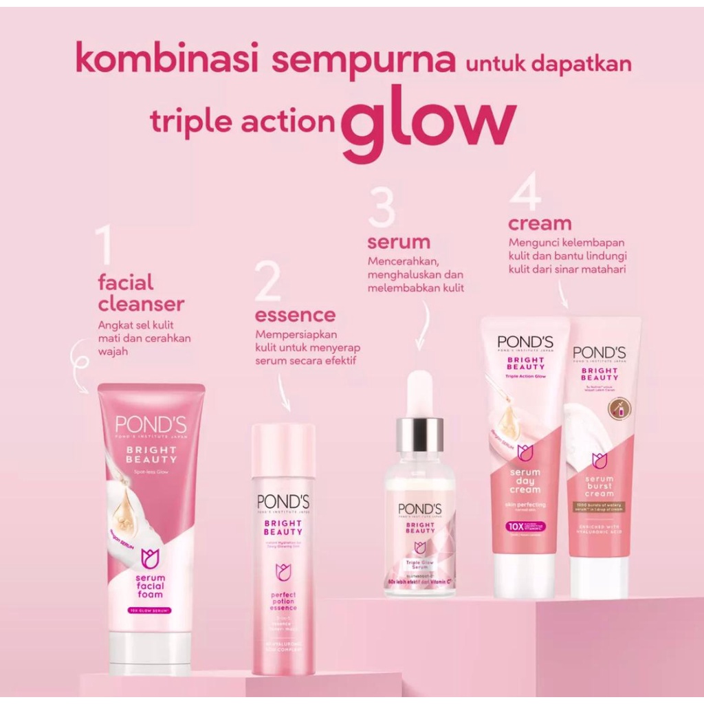 Paket Ponds Bright Beauty Series | Triple Glow Serum +Potion Essence +Facial Foam +Cream - Paket Pon