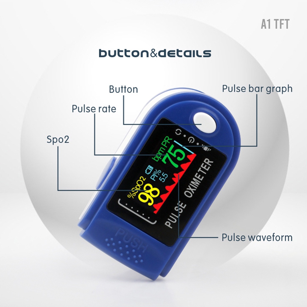 PULSE Oximeter Fingertip - Saturasi Oksigen Oxymeter A1 - A2 TFT