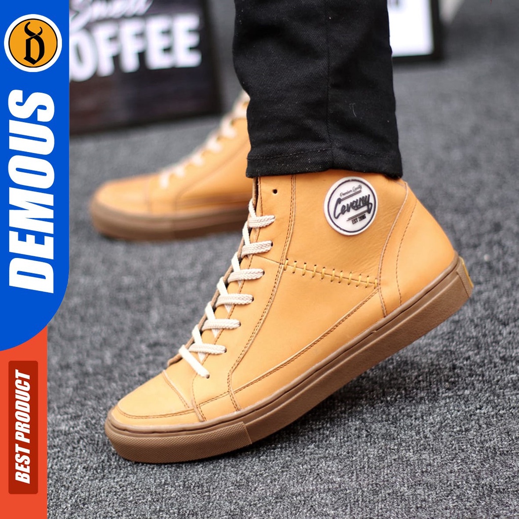 DEMOUS Dantez - Sepatu Sneakers Casual Tali Pria Kulit Asli