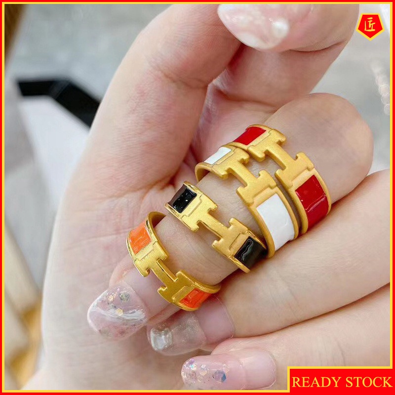 [Ready Stock]Fashion Personality 3D Gold Enamel Letter H Ring