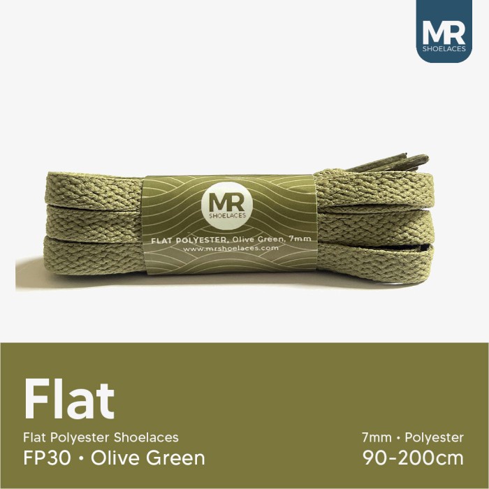 Original MR Shoelaces FP30 Olive Green Tali Sepatu Pipih Flat 7mm 90cm 100cm 120cm 150cm 180cm 200cm Polyester