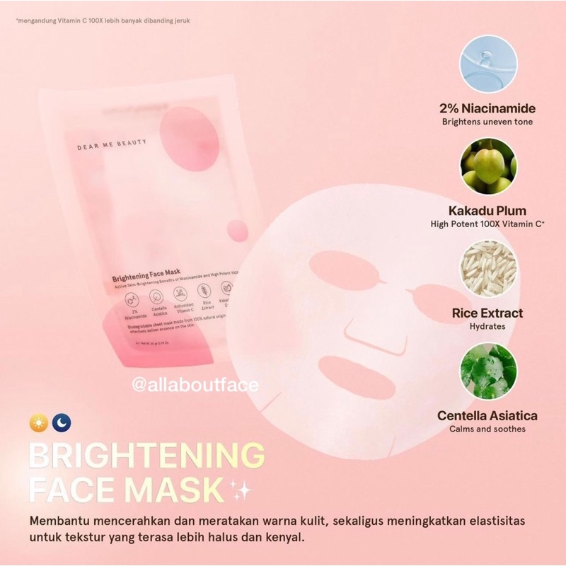 DEAR ME BEAUTY Acne Care Sheet Mask / Brightening Sheet Mask SATUAN ORIGINAL